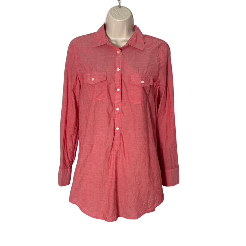 J. Crew Chambray Popover Tunic Shirt Roll Tab Long Sleeve Red Size XS